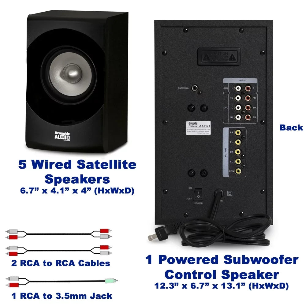 and Extension System AA5171 Acoustic Theater FM Bluetooth Speaker 4 Audio with Cables 5.1 Home