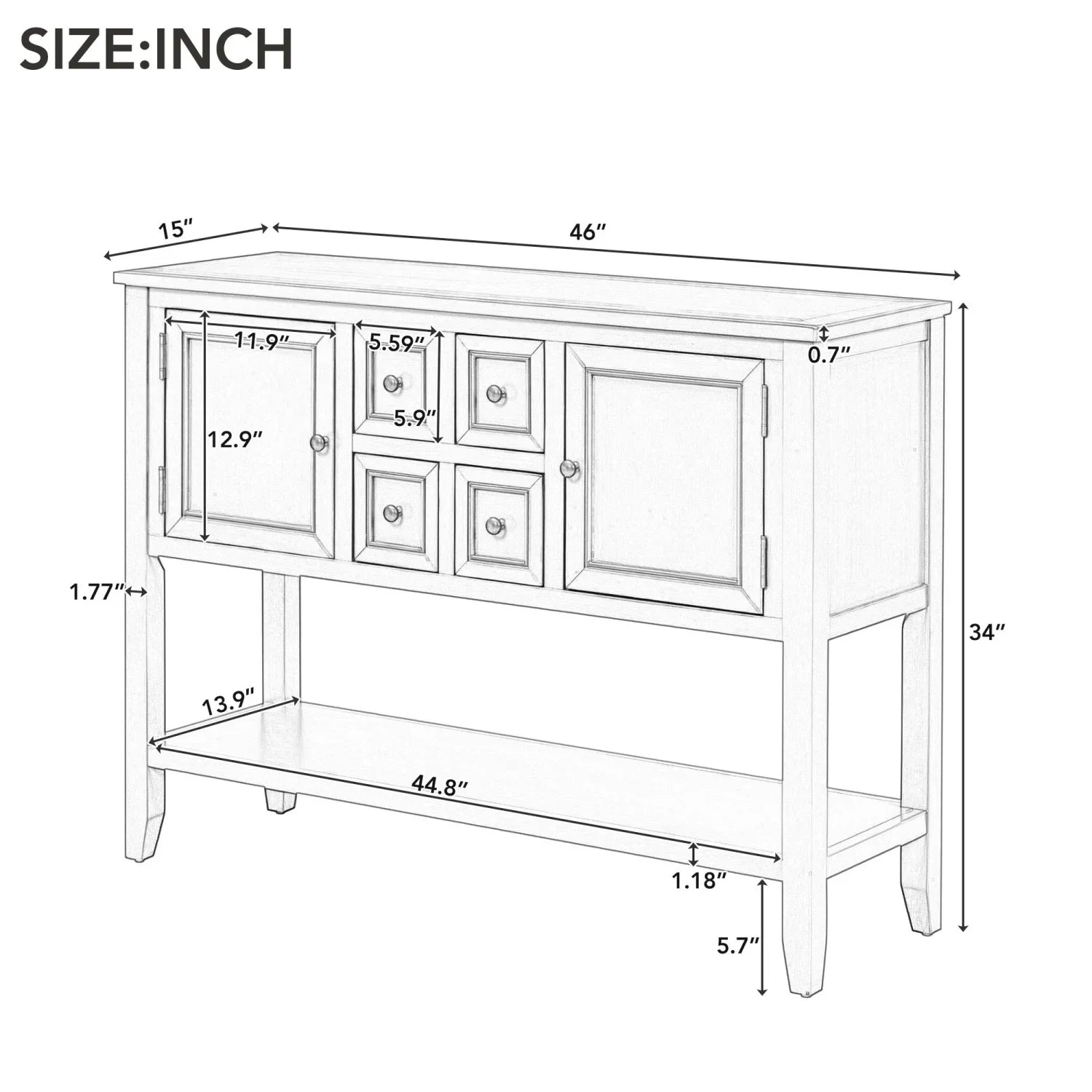 Rooms Small Console (Espresso and Four Drawers Shelf Cambridge Storage OLD with Bottom Ample and Vintage Entrances WF190263AAP) Table for Living TREXM Kitchens Series SKU