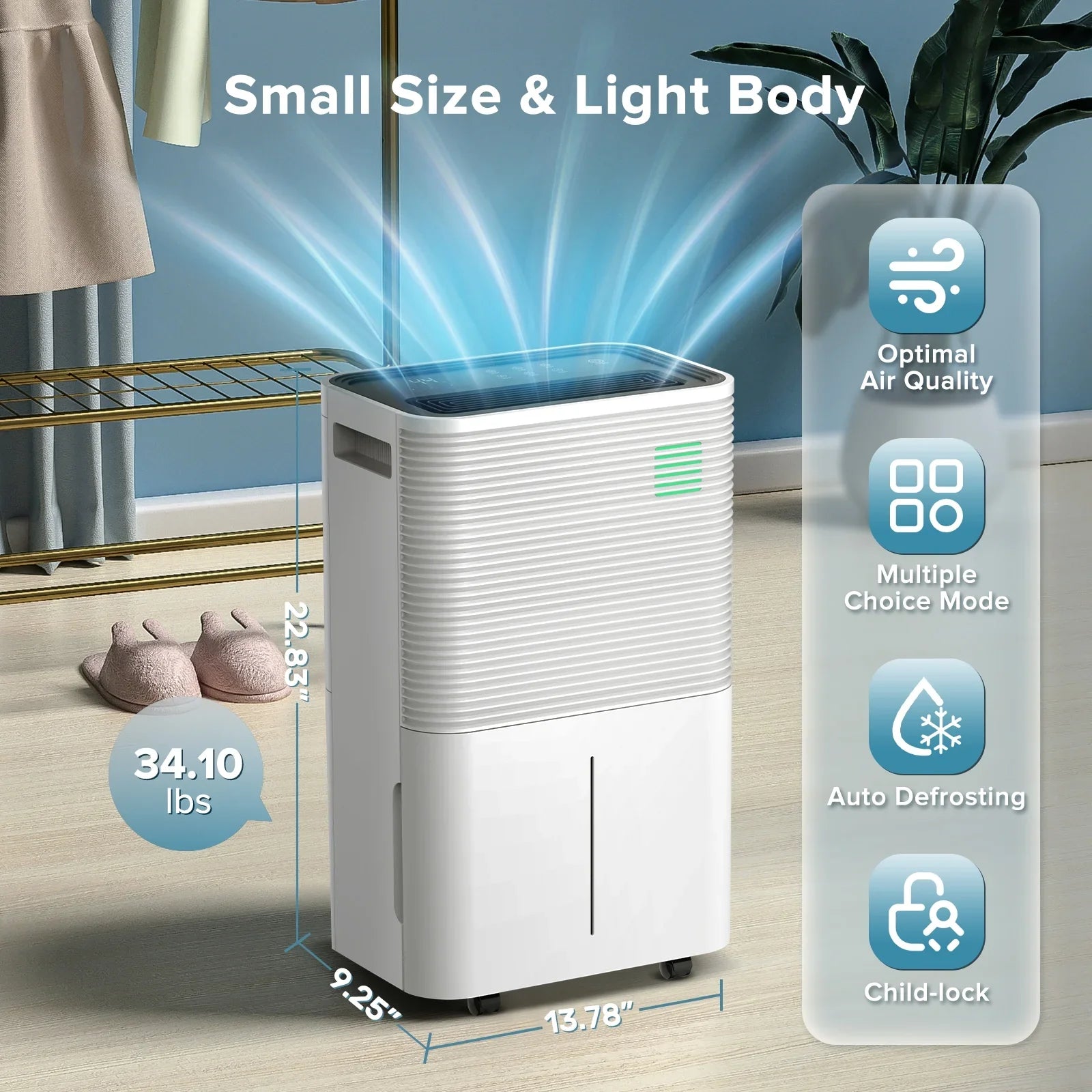 Basement/Bathroom/Laundry Timer, Room Modes, 45 for Dehumidifiers 24H Hose, Operation KISSAIR with with handle, Dehumidifier Pint Dehumidifier Portable 3 Drain