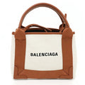 NAVY (Good) Balenciaga & Tote Beige XS Navy Cabas Pre-Owned Canvas A Calfskin Light 2way Bag 390346 Cotton Brown