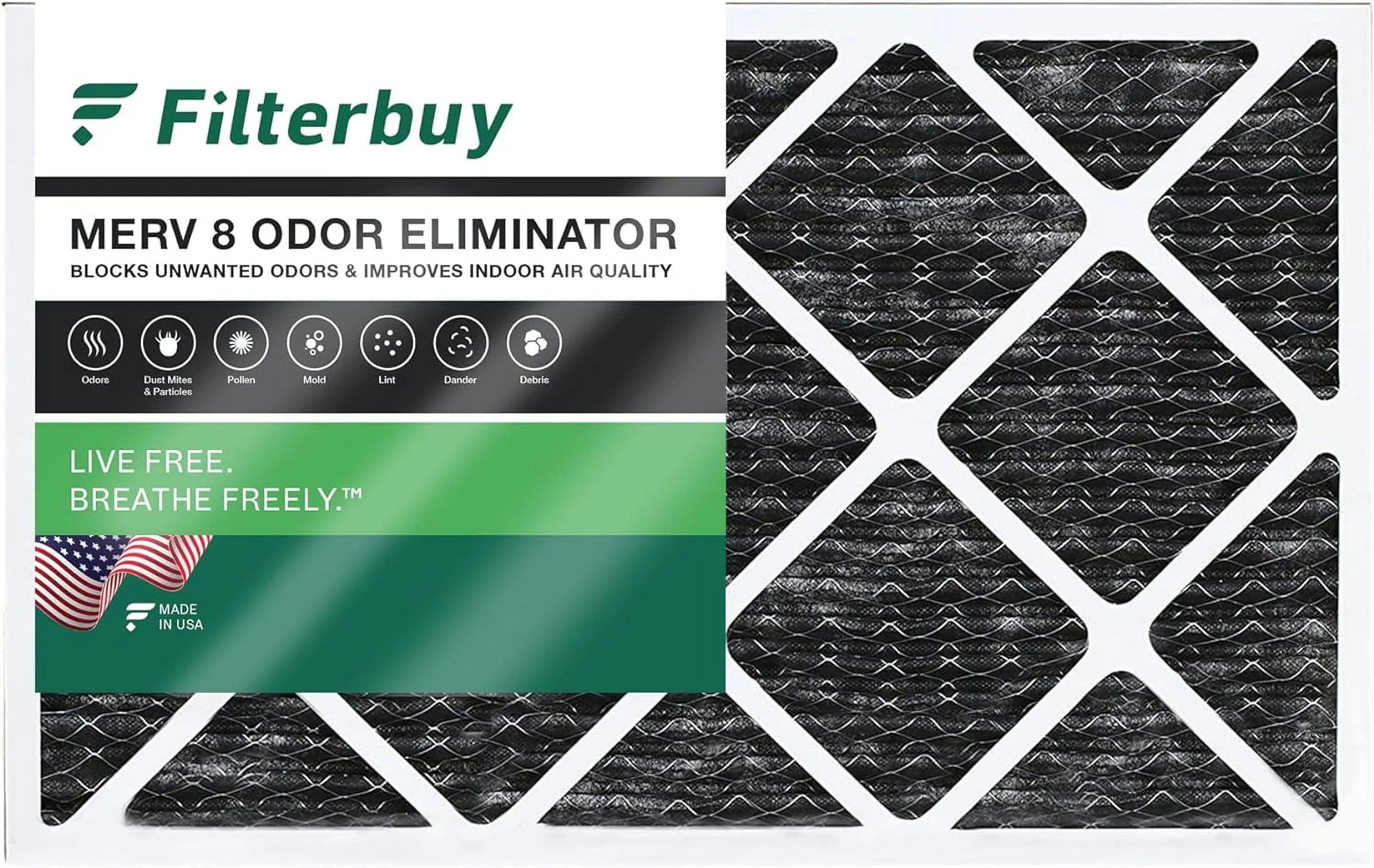 Filterbuy MERV Furnace 8 Activated Eliminator 10x24x1 HVAC Pleated with Odor (1-Pack) Carbon AC Filters Air