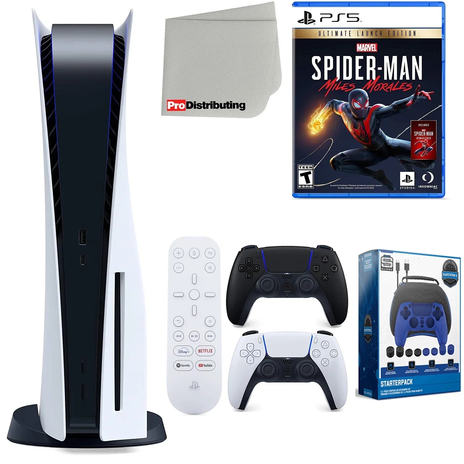 Disc) Bundle Morales Miles 5 and Sony Kit Extra Midnight Version Ultimate PS5 Playstation Starter Cloth with Edition, Disc Cleaning (Sony Black Launch Media Controller, Accessory Remote, Spider-Man:
