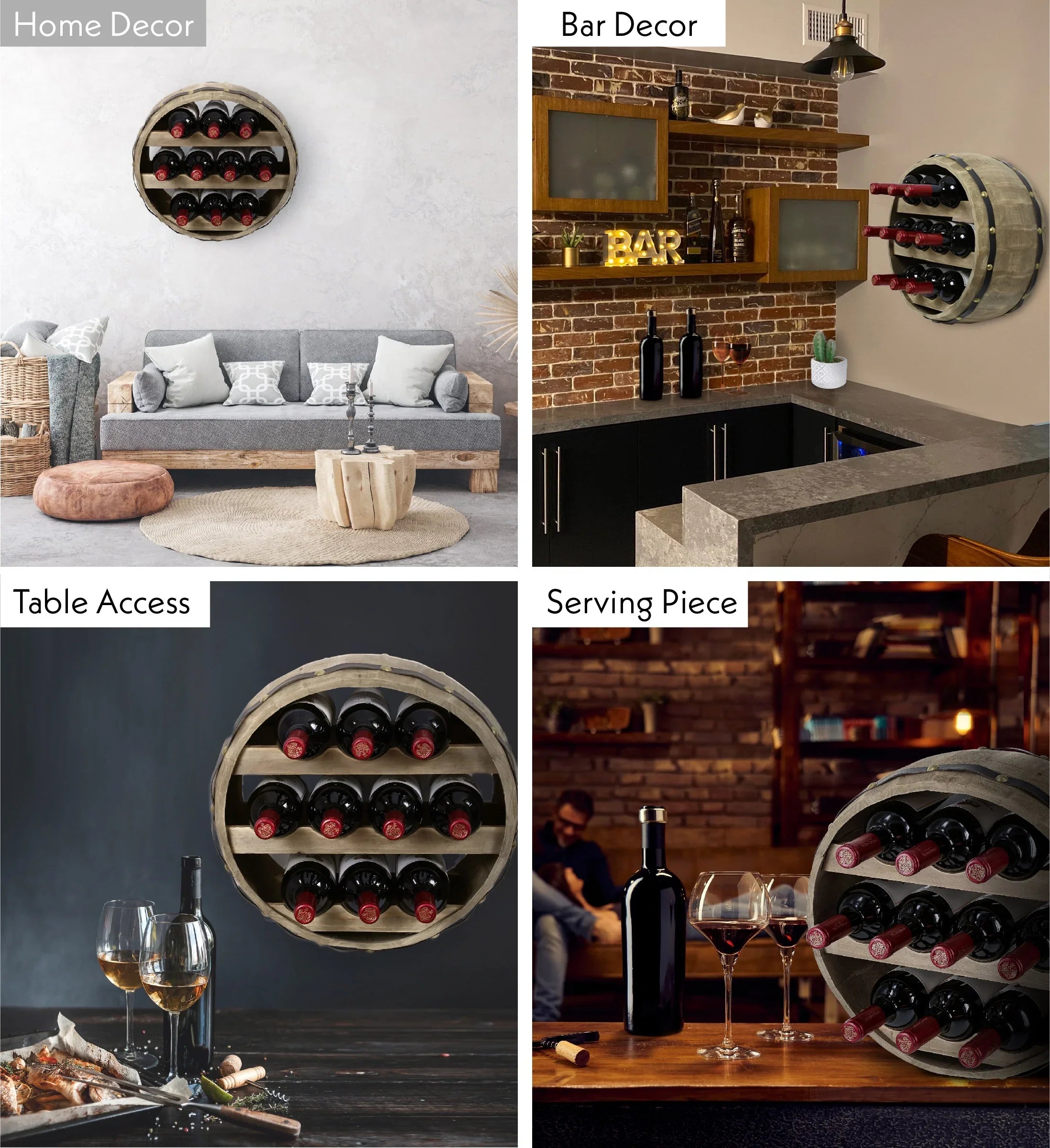 Natural Global Mounted Barrell Wine Wall Wood Cota Rack