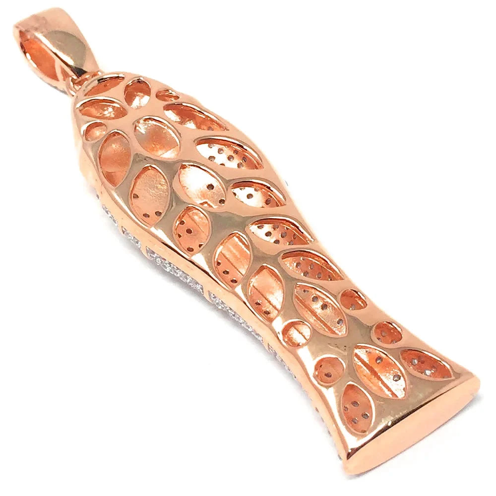 Diamonds Pharaoh 3.25'' XL King Real 10K Tut Silver Egyptian Sterling Lab Gold Rose Charm Pendant On Mummy