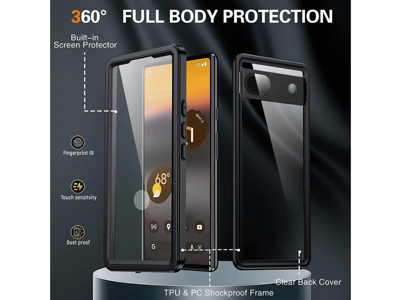 Case Waterproof with Screen Waterproof Underwater Pixel Google Shockproof 6A IP68 Back Case, Pixel 6A 5G for Google Clear Protector Cover Protective