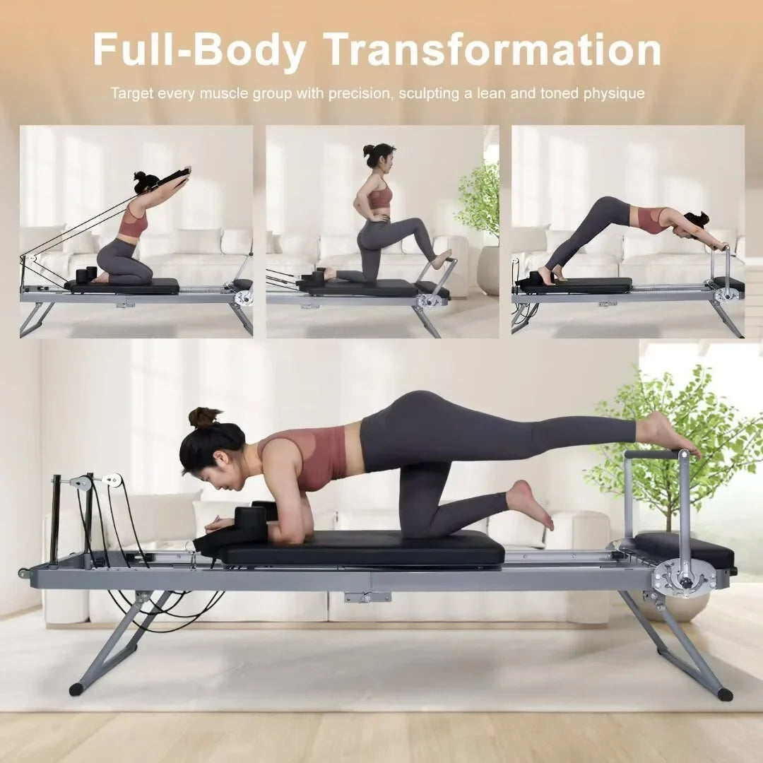 lbs Reformer, Docred Home with Capacity Quiet Spring Foldable Weight Machine Pilates Workout Reformer to Gym，Beginners，Up for 300 Pilates