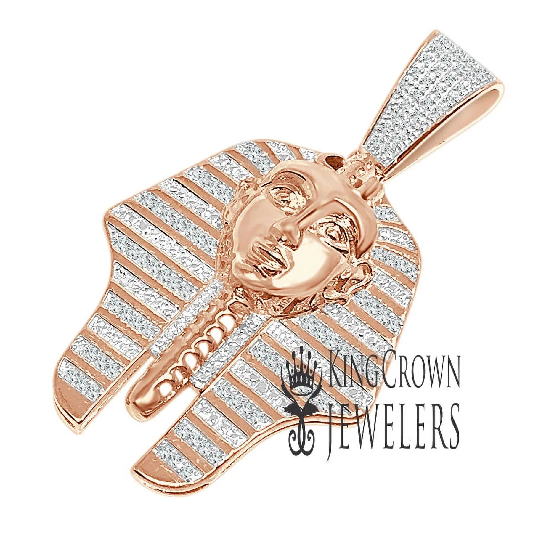 Diamonds 10K Charm Gold Finish Real Pendent King Rose 2'' Egyptian Tut Pharaoh