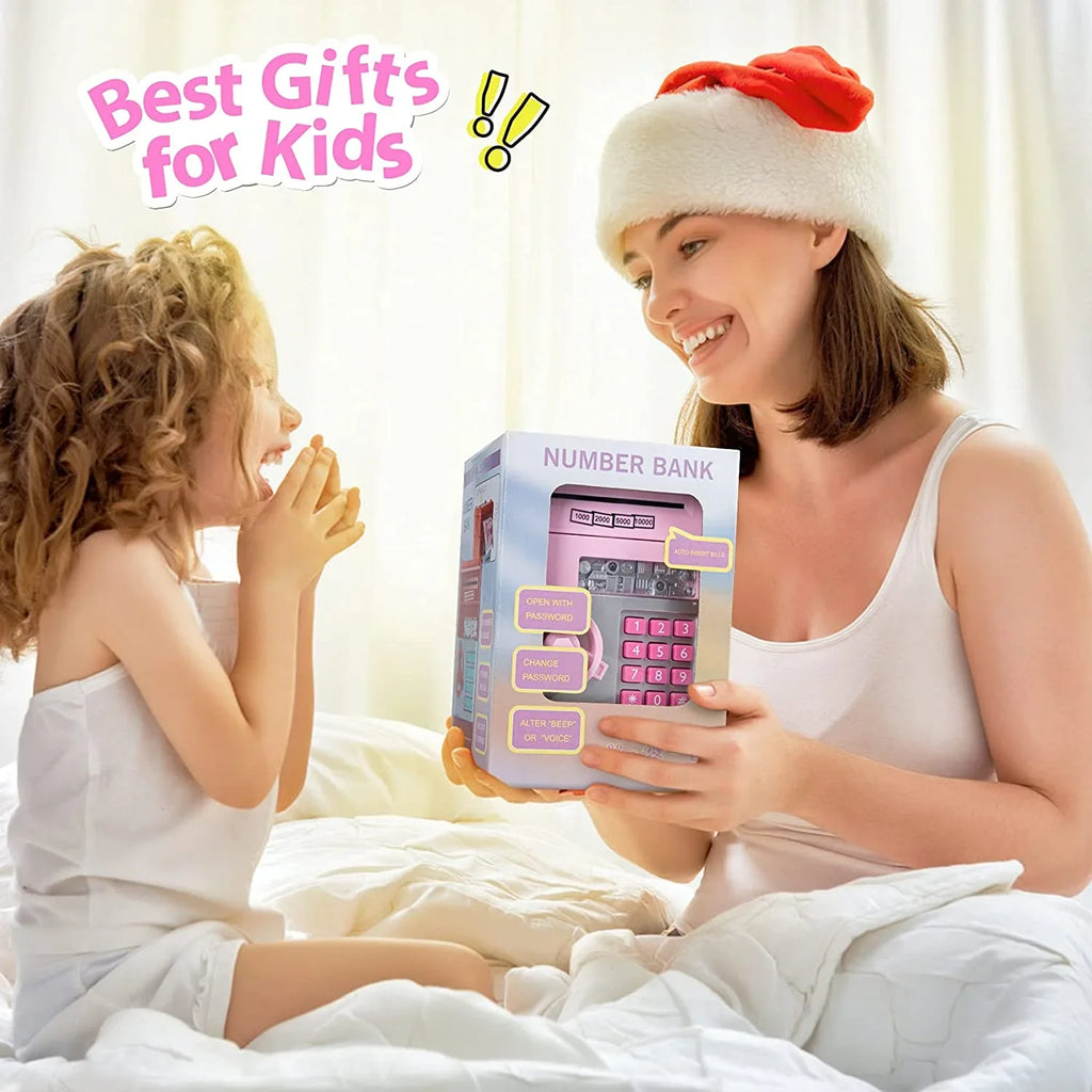 Password Bank Gifts Real Mini Bank Box Savings Saving Kids Coin Cash Adult Machine Electronic for Toy Money Kids ATM Safe Digital Piggy ATM (Pink/Silver) Savings Girls Boys Money