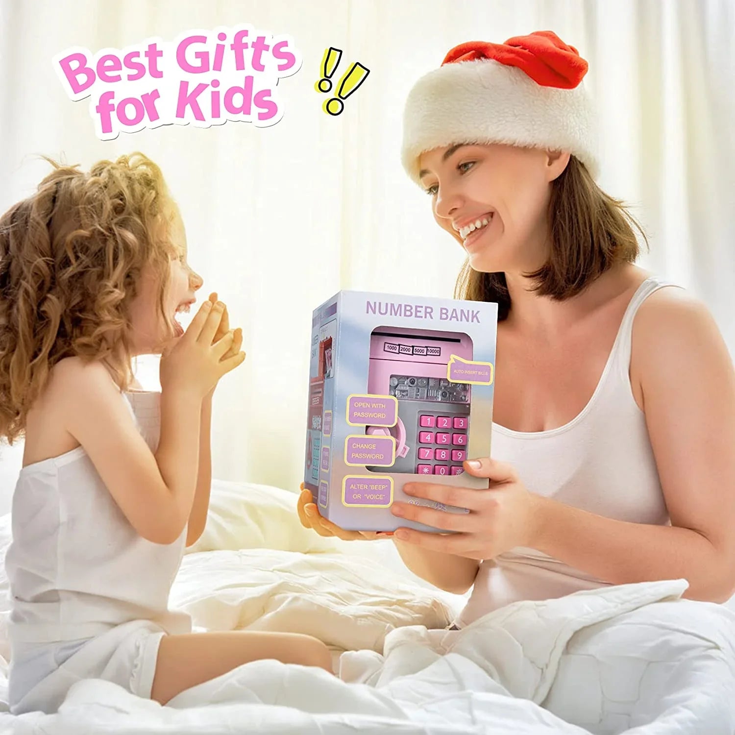 Password Bank Gifts Real Mini Bank Box Savings Saving Kids Coin Cash Adult Machine Electronic for Toy Money Kids ATM Safe Digital Piggy ATM (Pink/Silver) Savings Girls Boys Money