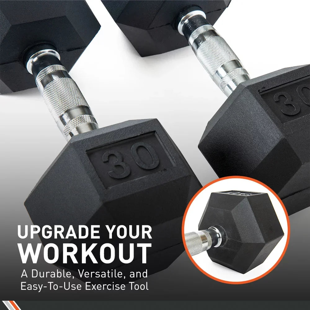 '- Encased Black/Metal - Dumbbell - Hex Rubber of Body Pounds Set 20 Two Sport