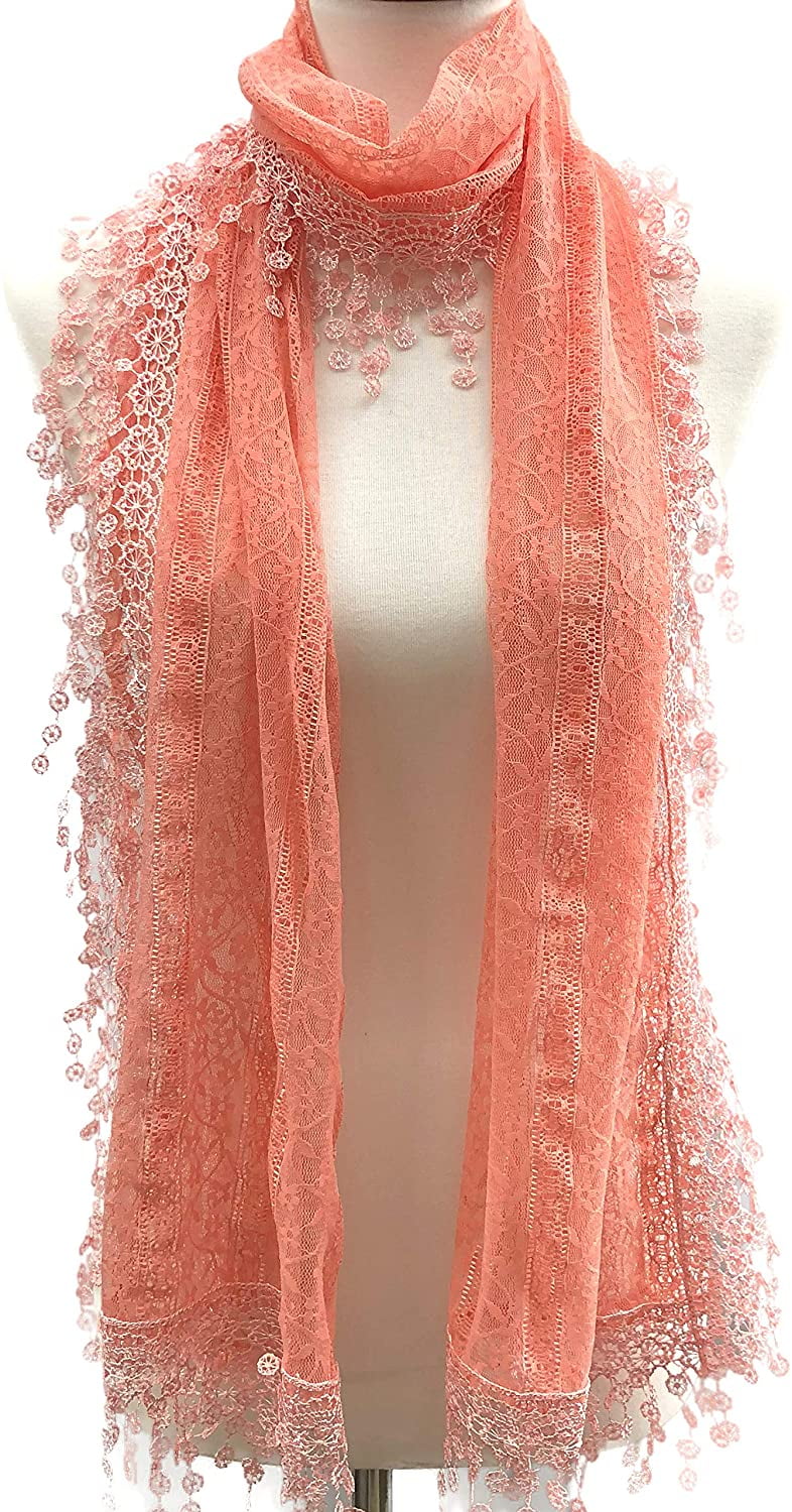 Cindy Scarf Lace Pink Soft and Fringes shawl Women Lightweight Wendy Leaf for Peach