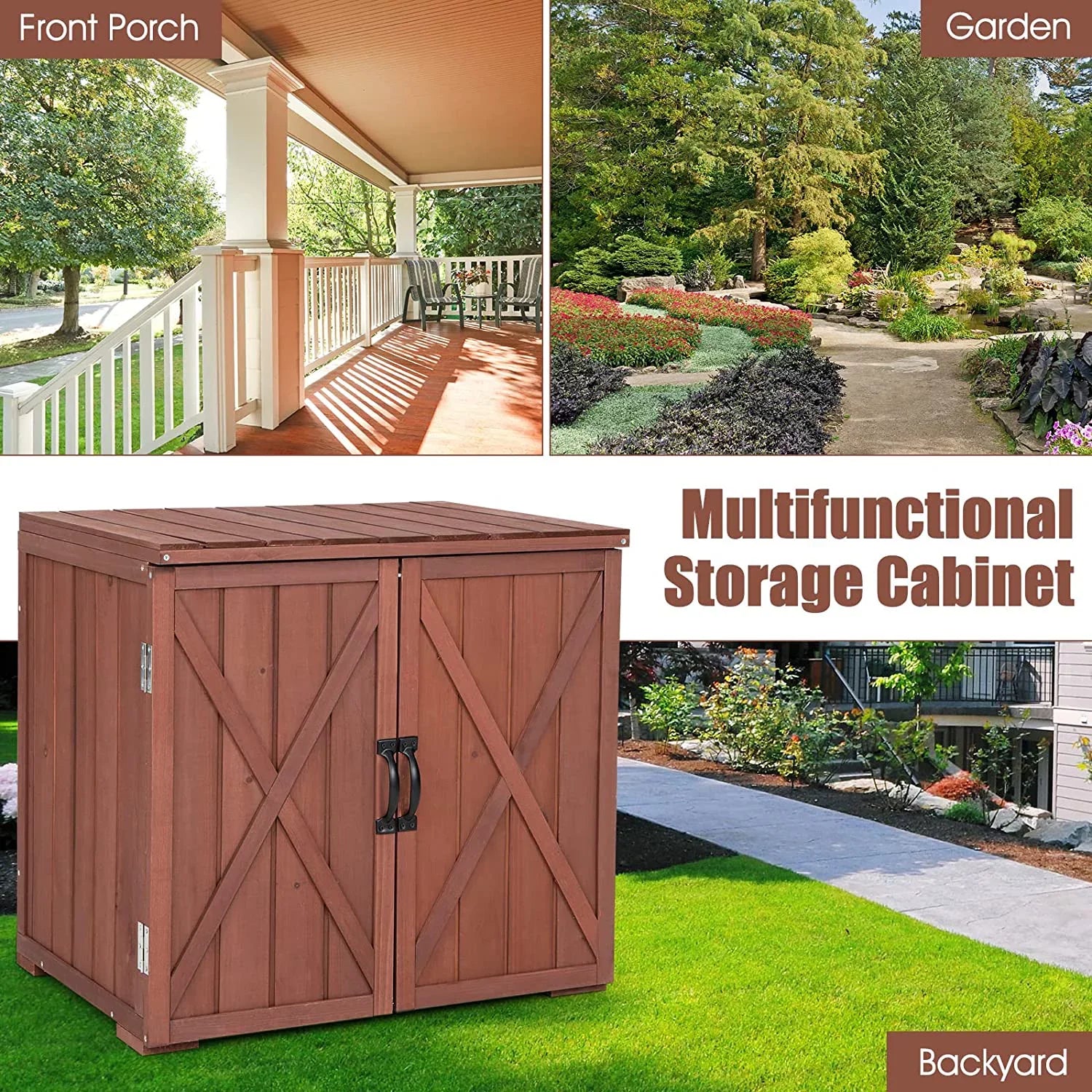 Wooden 30" 28.5" Porch, Outdoor Cabinet Deck Assembly, x 22" Backyard & Storage Box Inner Box, for Countertop, Storage W/Spacious Tool 30" Space x Storage Easy (Brown) Garden