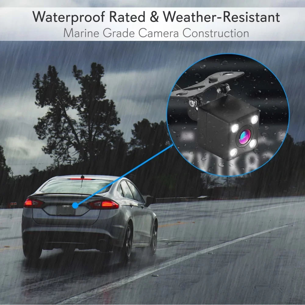 Waterproof Cam, Backup Vision, System with 4.3’’ Pyle & Cam Monitor Touchscreen Vehicle Camera - Display PLCM4567 1080p HD Dual Dash DVR Night -