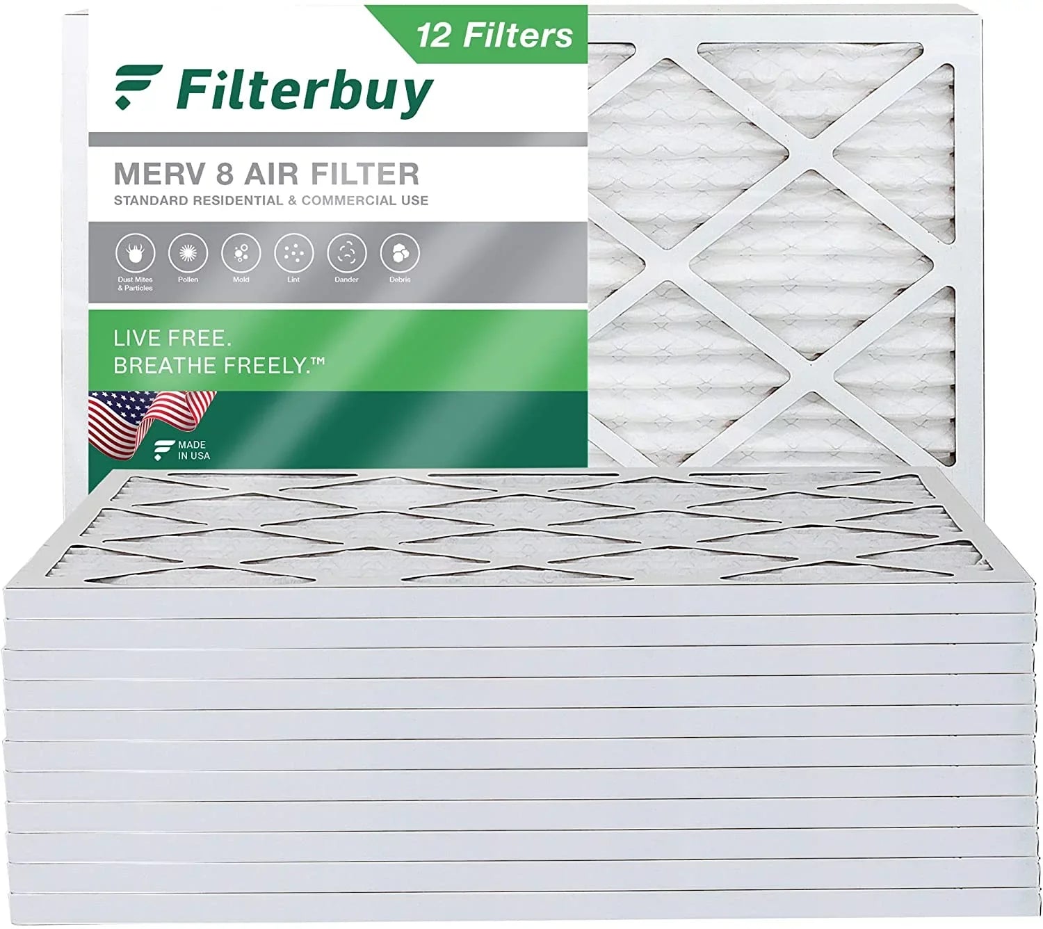 AC Filterbuy 8 Pleated Filters (12-Pack) Air HVAC MERV 18x20x1 Furnace