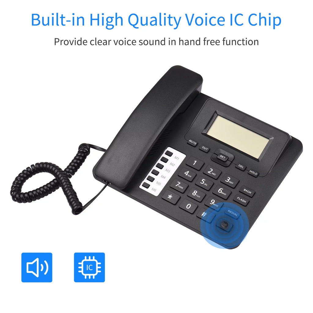 Dual Sound Date Landline Chip Telephone Phone Support Built-in Black DTMF/FSK Control Phone Real-time Hands-Free/Redial/Flash/Speed Home IC Dial/Ring Meterk Desk System Elderly Corded for Seniors
