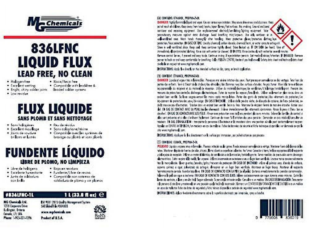Mg Lead Flux Chemicals 836LFNC-1L Free Clean No