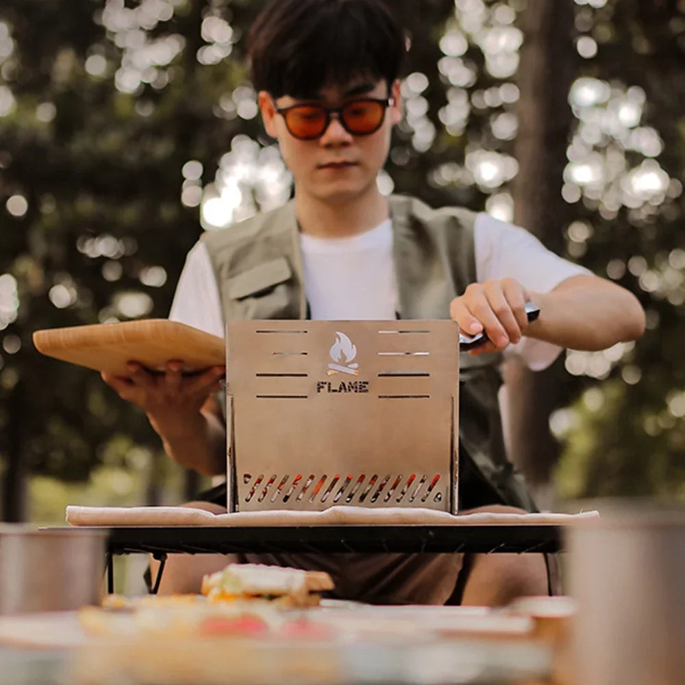 Cooking Furnace Stainless Firewood Furnace Steel Outdoor Picnic Camping Multifunctional BBQ Accessory Stoves Anself Detachable Portable