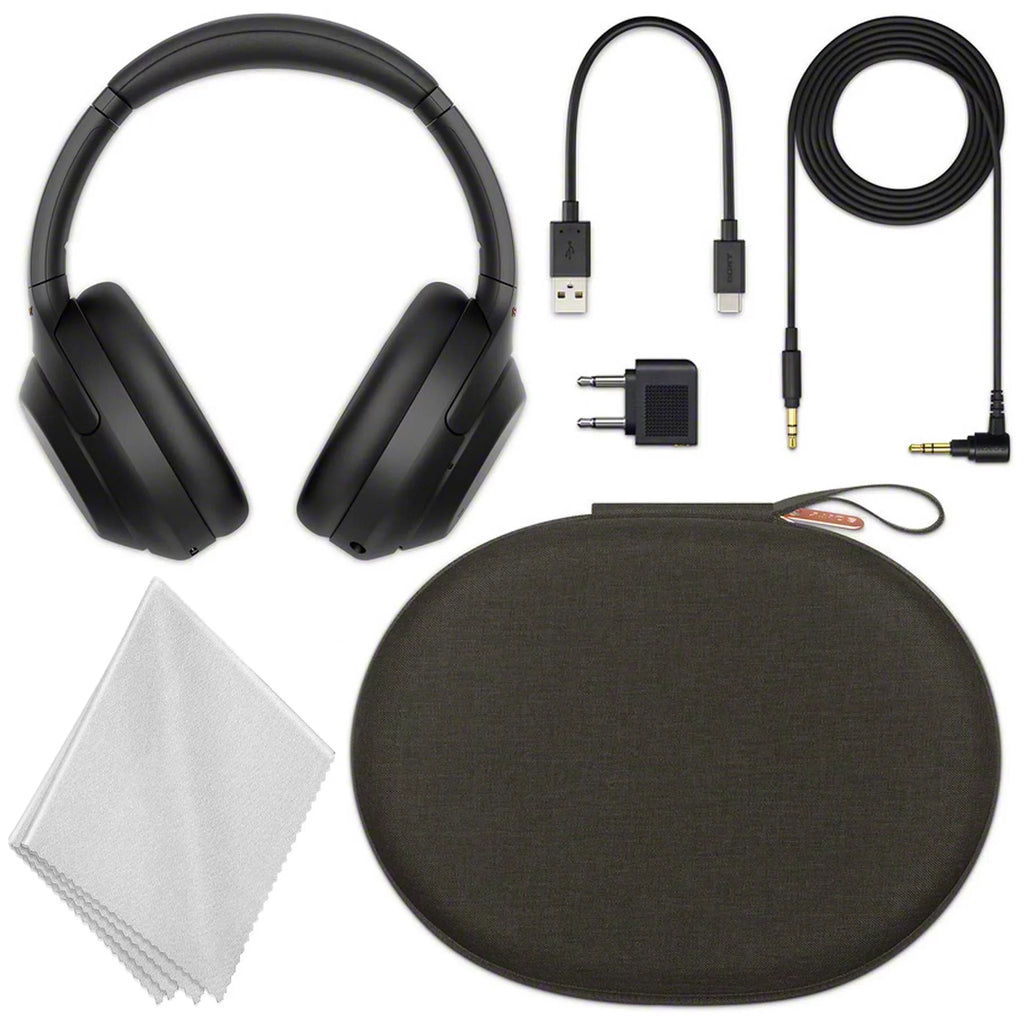 Connection Case Includes: for Plug & Carry Adapter Cable, In-Flight Microfiber Type-C (Black) Wireless Cloth - Sony USB Use, Headphones Compact Over-Ear Noise-Canceling WH-1000XM4 Cable, Cleaning