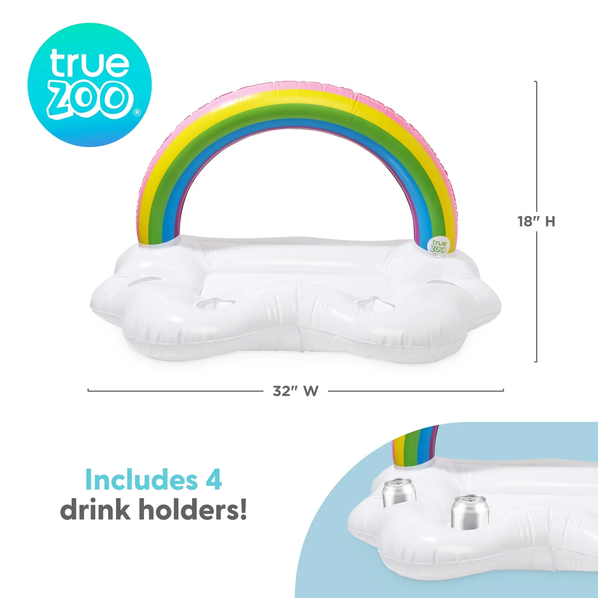Inflatable TrueZoo Rainbow of Cooler, Pool Holders Drink Bar Colorful Floating and Party 1 Floatie, Cloud Box Cup Set Ice