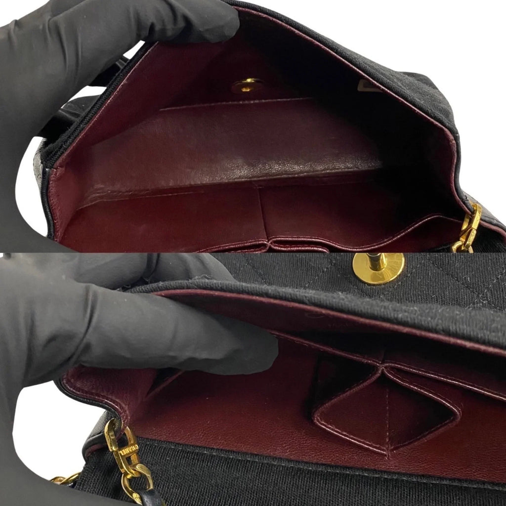 Chain Pre-Owned Flap 73960 Bag Matelasse Full Black CHANEL Lambskin Turnlock Cotton Shoulder (Good)