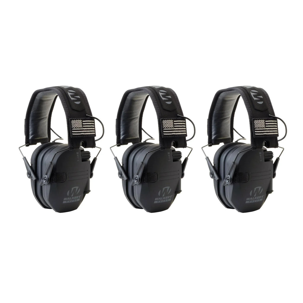 Electronic America Walker's 3-Pack, Razor Patch Slim Black Shooting Muffs