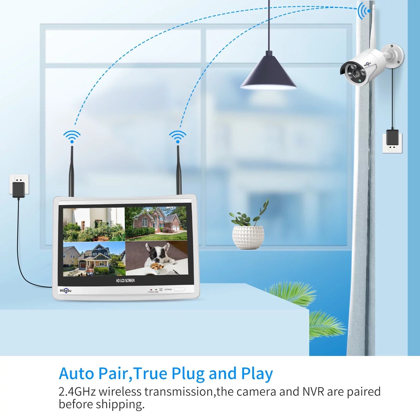 Security for 3MP System Wifi Remote Camera Camera 4Pcs Hard View, Security 12.1" (Supports Cameras Wireless Wi-Fi) Monitor, Only 2.4Ghz Hiseeu with Recording Home Security Drive, and 3TB System