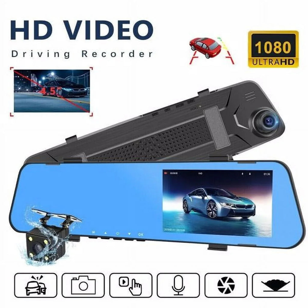 HD Cam Dual Rear Video 1080P DVR Dash Recorder Fithood Mirror Front Rearview Car Camera
