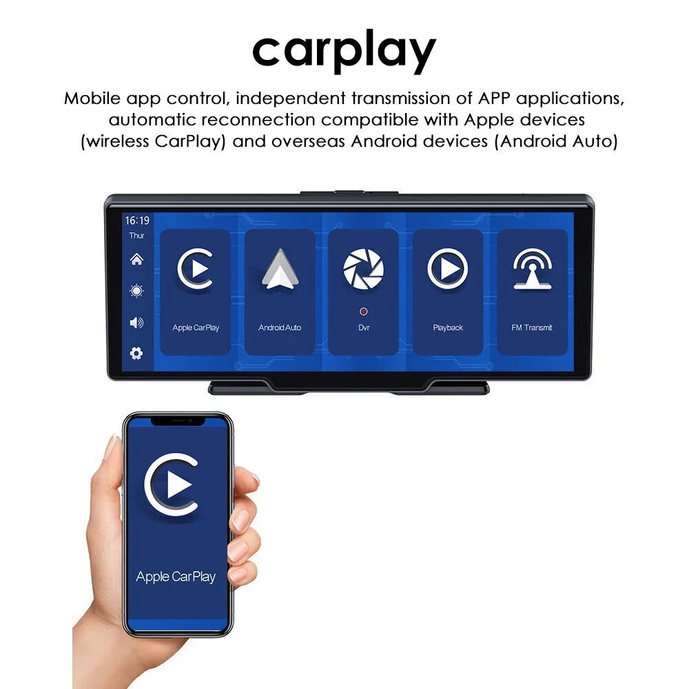 Car Dash 2K Compatibility Carplay Auto Touch Android DVR Screen and Camera Smart - Wireless WIFI KingFurt Resolution Stunning 10.26''