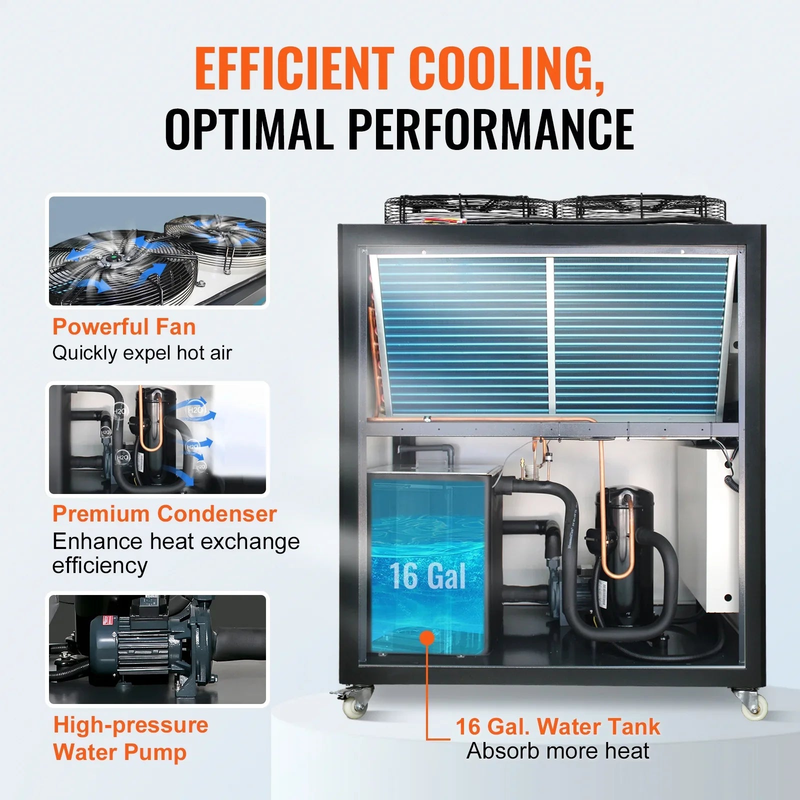 Chiller 16 Industrial Water Water Cooling 9.4HP for 60L SKYSHALO Air-cooled Gal
