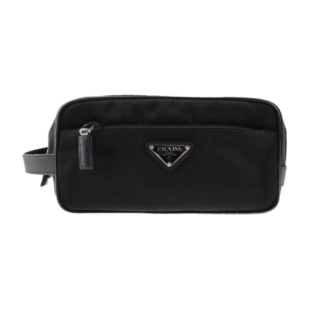 black (Good) handbag nylon PRADA Prada triangle bag hardware 2NA819 second Pre-Owned leather silver clutch logo