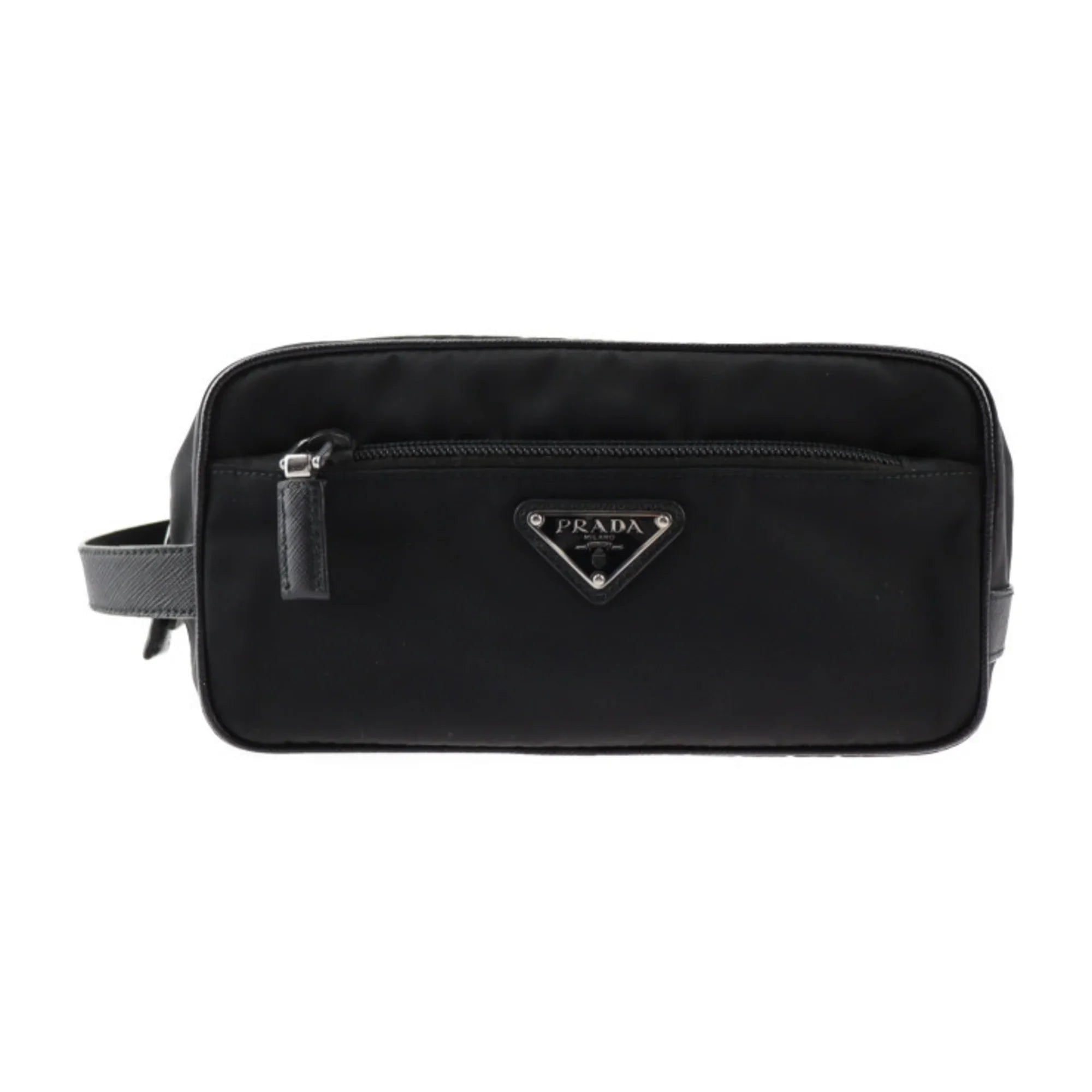 black (Good) handbag nylon PRADA Prada triangle bag hardware 2NA819 second Pre-Owned leather silver clutch logo
