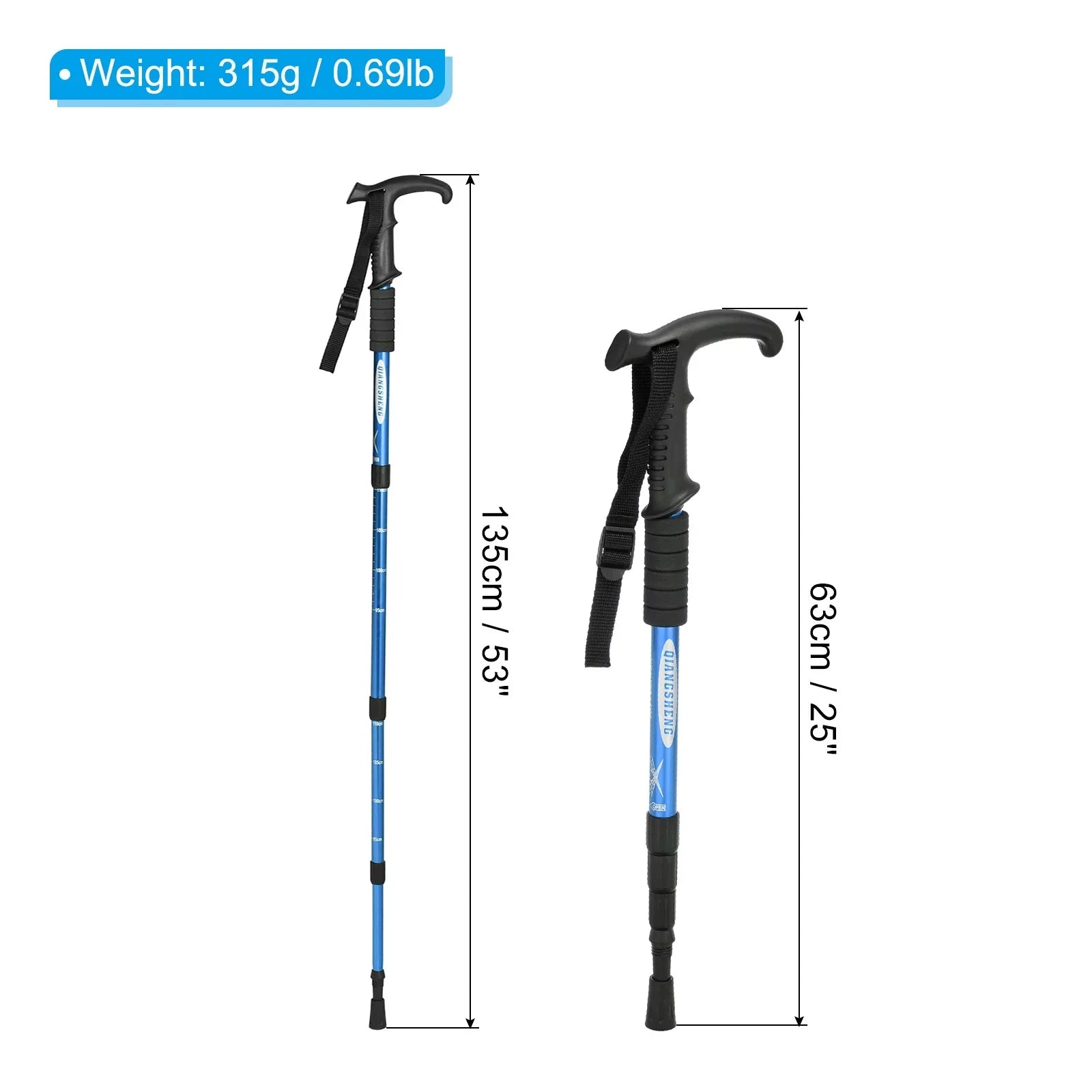Hiking Telescopic Collapsible Handle, Poles Blue 43 Trekking Pole Uxcell T Inch