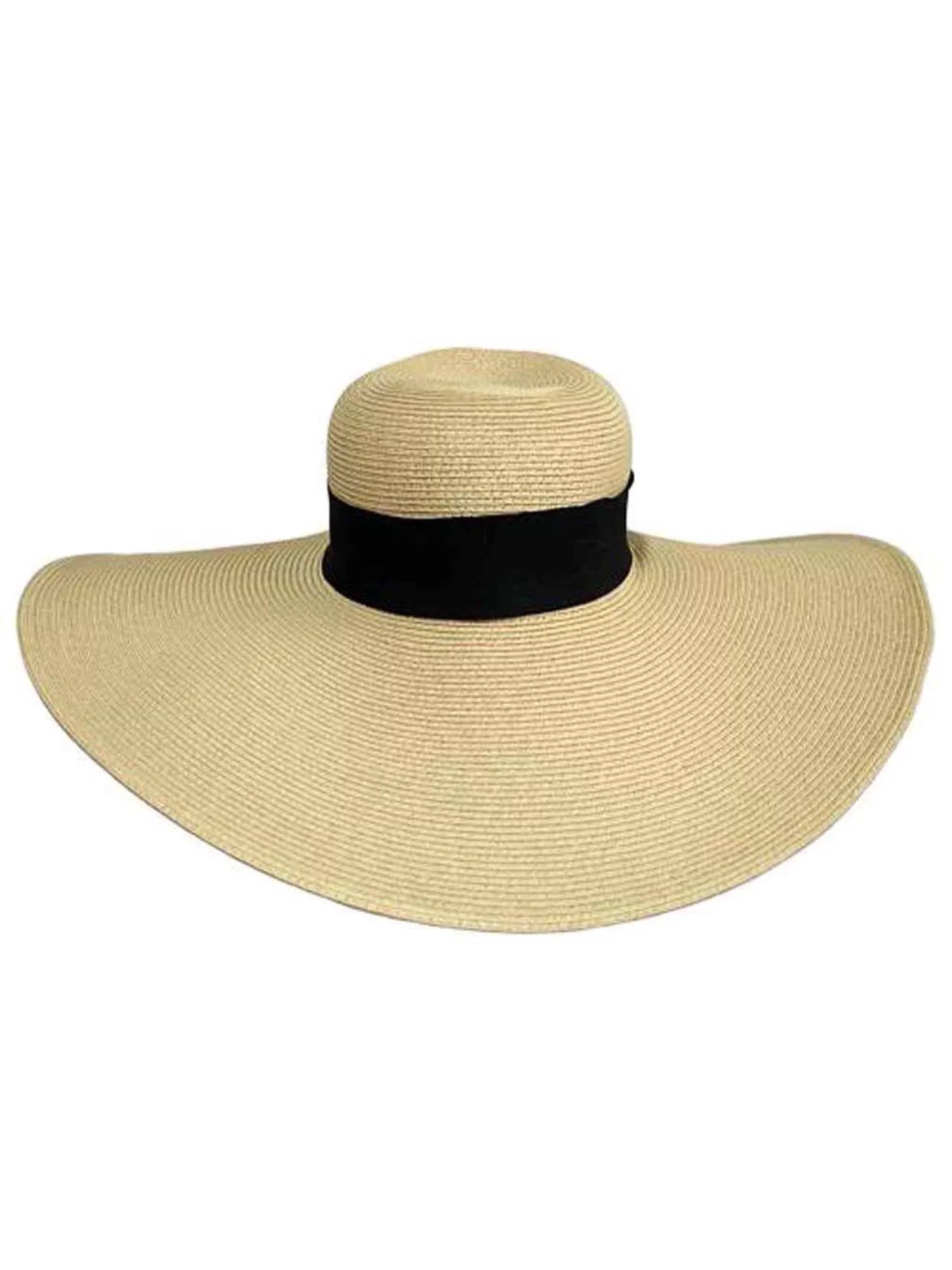 Band Floppy Ribbon Wide Tan Brimmed Black With Hat Hat