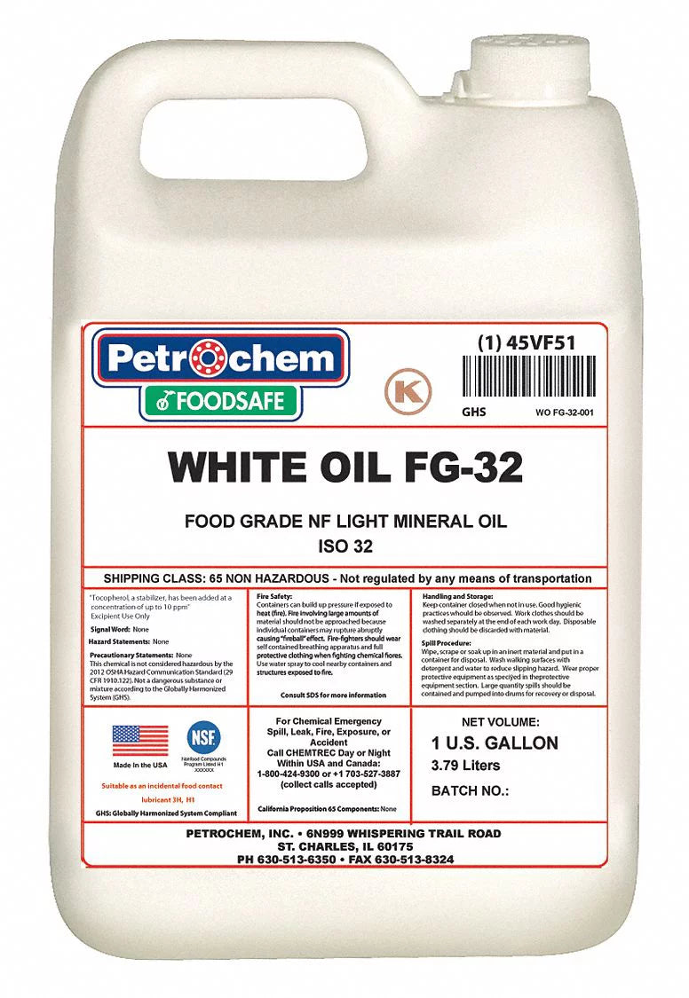 gal. Oil,Food Grade,1 Hydraulic Petrochem Mineral FG-32-001 WO