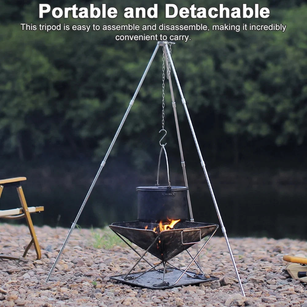 and Hung Radirus Aluminum for Campfire Foldable Picnic BUZHI Detachable Outdoor Tripod, Stand Walmeck Portable Rack Bracket BBQ Tripod Folding Aibecy Htovila Dazzduo Bonfire Pot Camping - Alloy