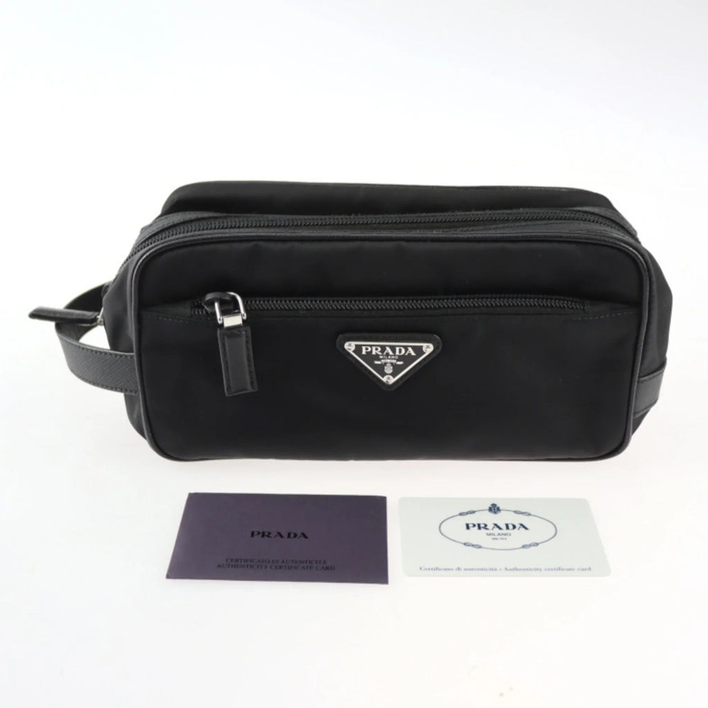 black (Good) handbag nylon PRADA Prada triangle bag hardware 2NA819 second Pre-Owned leather silver clutch logo