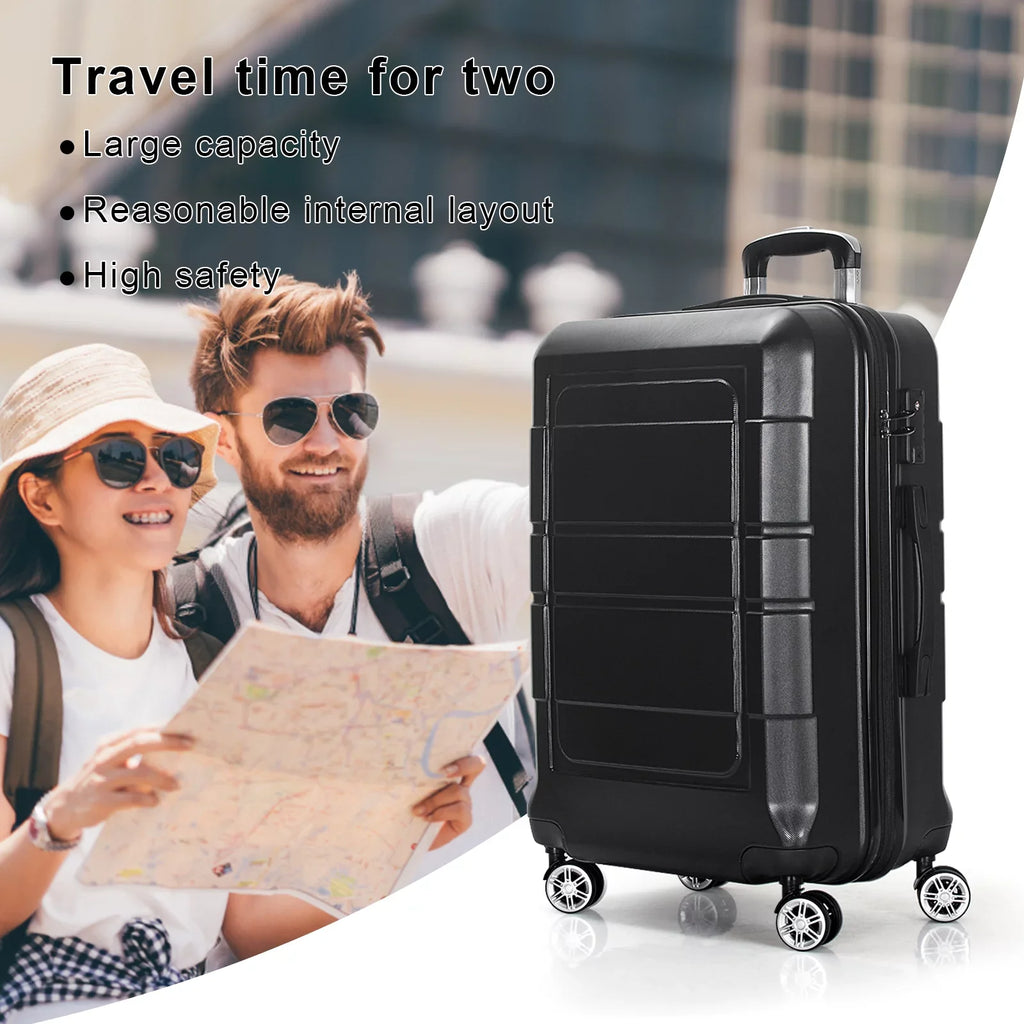 Hardside Black Pcs 3 AEDILYS and 20"/24"/28" Luggage Luggage Set, Lock TSA with Bags,