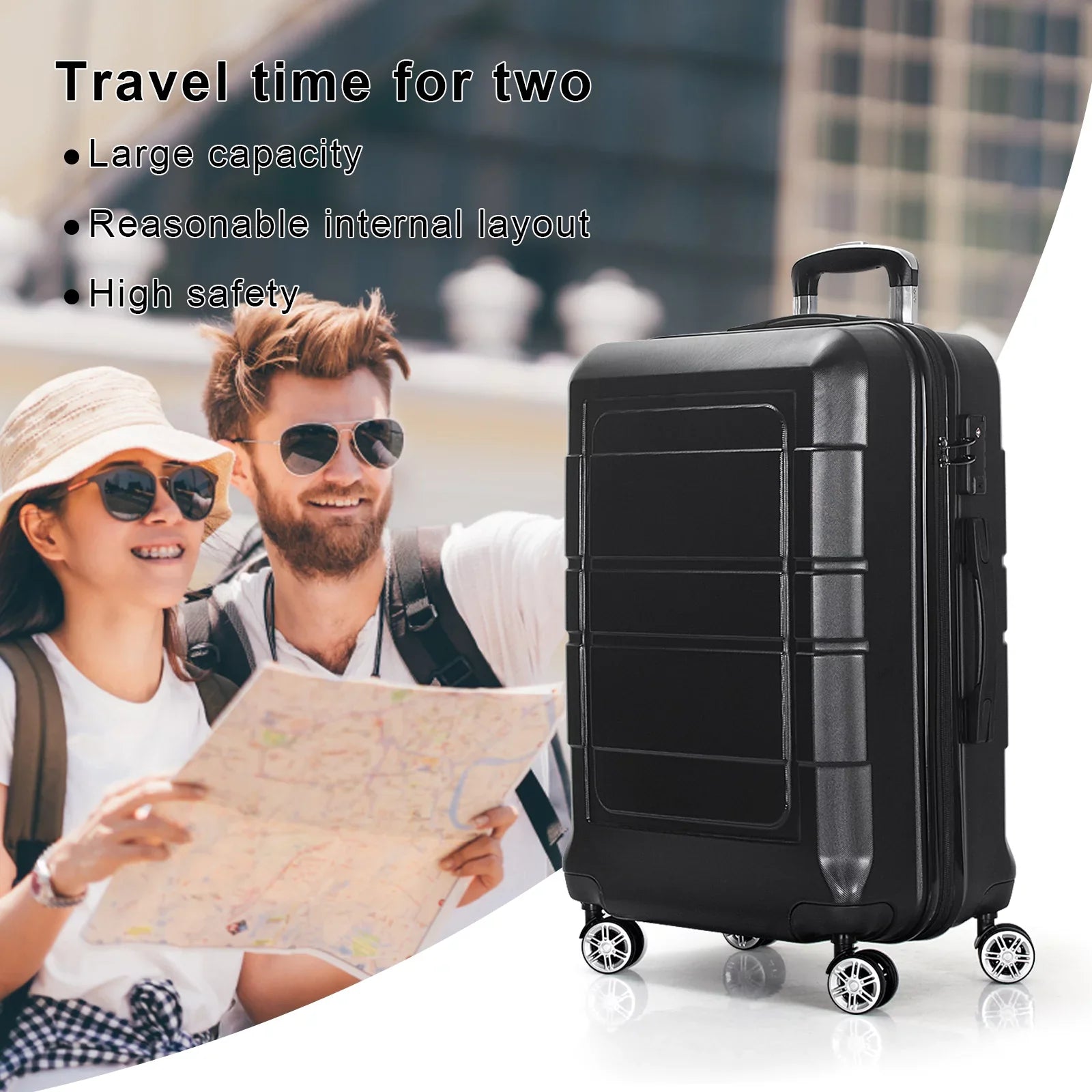 Hardside Black Pcs 3 AEDILYS and 20"/24"/28" Luggage Luggage Set, Lock TSA with Bags,