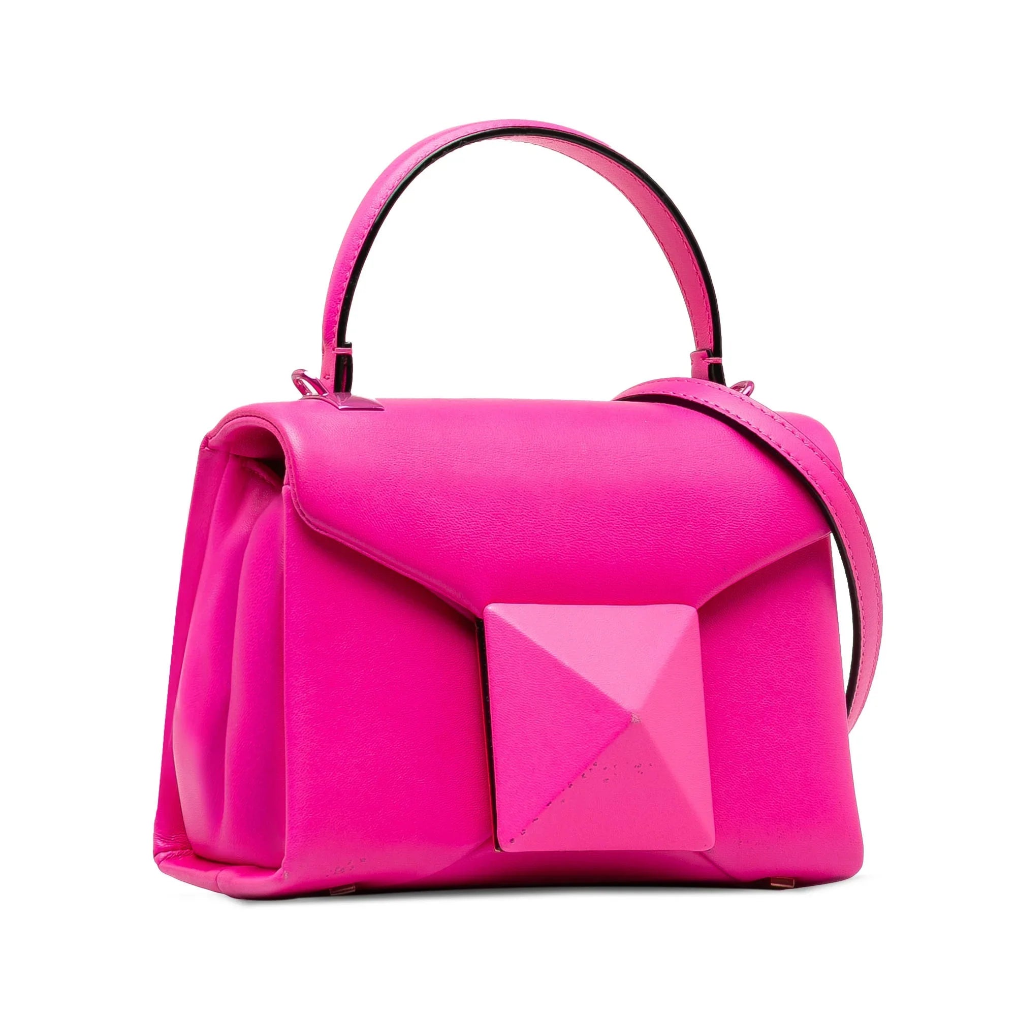 Mini Pre-Owned Unisex Stud Satchel (Good) Valentino Leather Authenticated Calf One Pink
