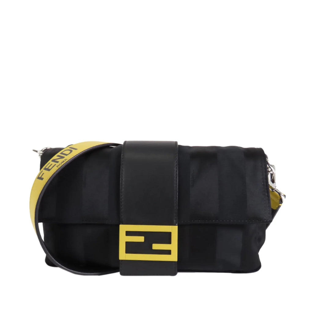 Fabric Baguette Stripes Pre-Owned Fendi Convertible Authenticated (Good) Nylon Unisex Black Satchel
