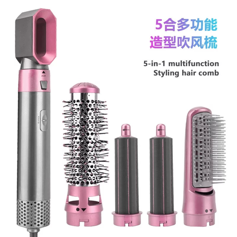 and Dryer - - 5-in-1 Detachable Negative Color: Brush Styling, Automatic Straightening Brush Heads PinkGold Dryer Blow Ionic Curling Hair Hair with Brush Styler for Electric
