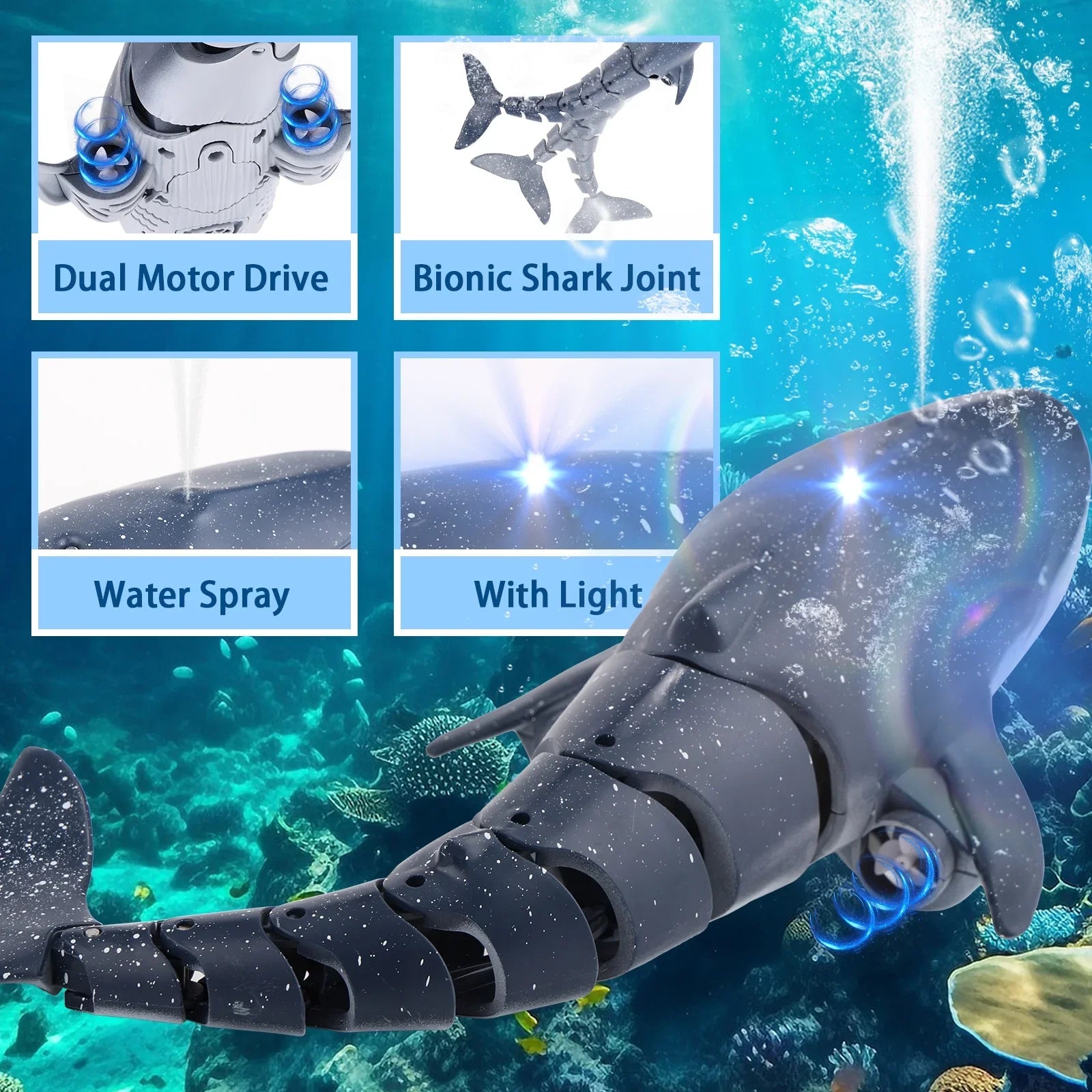 Shark Pool Toys, Toys, for RC Boat Pool Whale Girls, Toy RC Water Boys Toys Spray for Swimming Remote Kids, Ant for Control Diving Class Boat