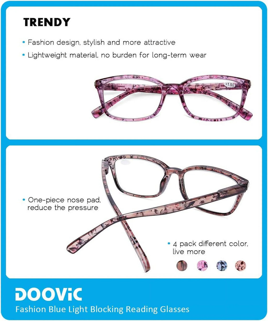 Anti Hinge for Glasses Reading Pack Readers 4 Eyestrain Computer 1.50 Stylish Light Strength Blocking Blue DOOViC Spring Women