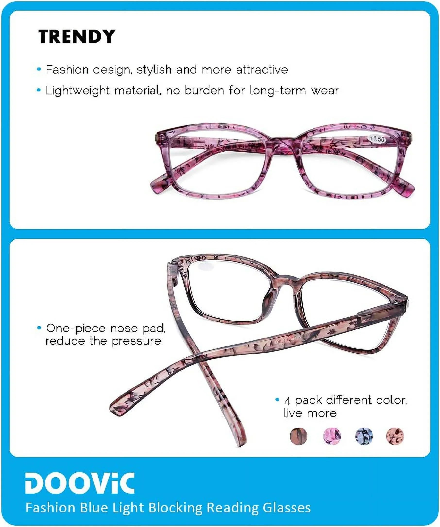 Anti Hinge for Glasses Reading Pack Readers 4 Eyestrain Computer 1.50 Stylish Light Strength Blocking Blue DOOViC Spring Women
