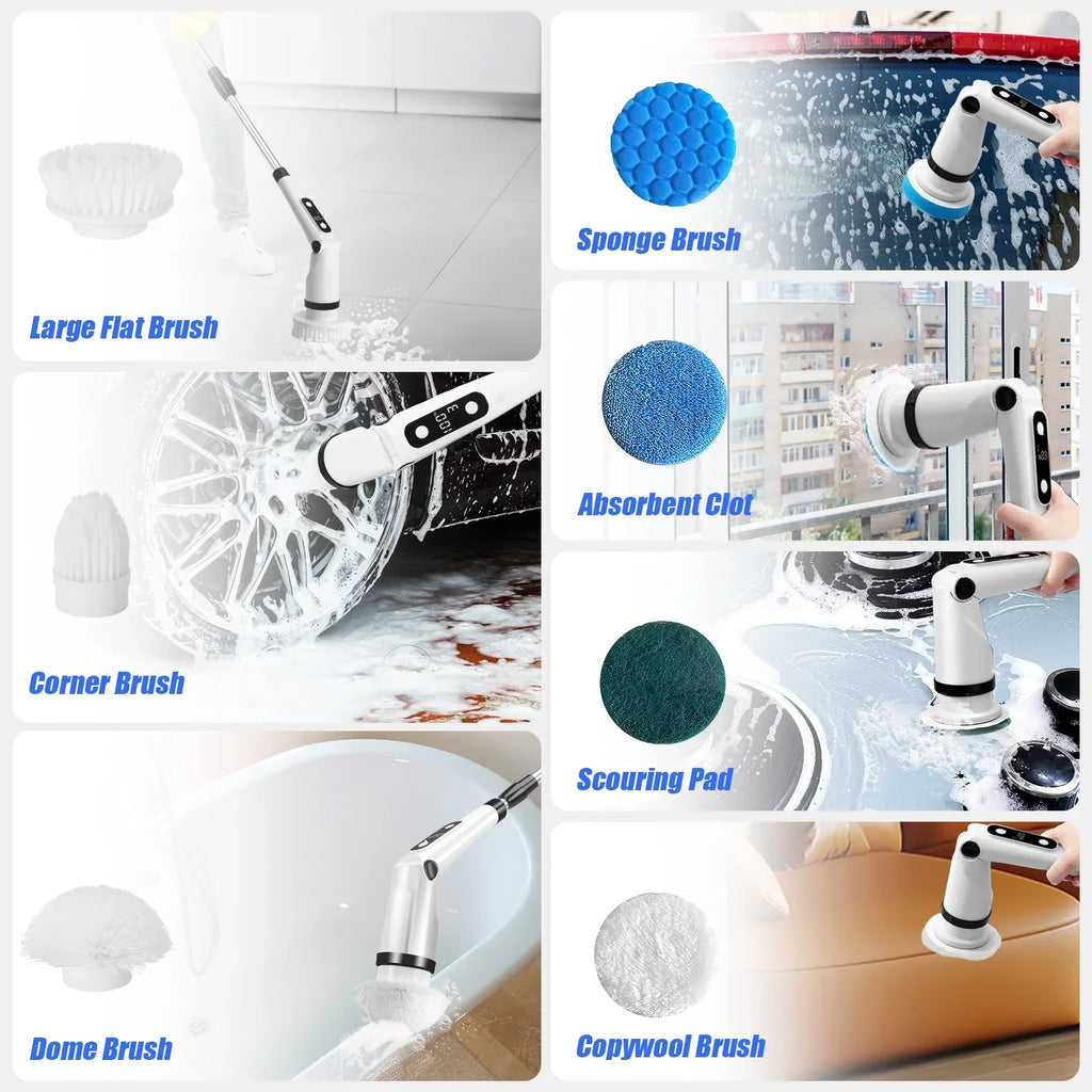 for Scrubber Floor Brush Scrubber, Heads,Shower Electric WLRETMCI Tub Car Long Cordless with Brush Brushes Spin 8 Cleaning Household Kitchen with Cleaning Bathroom Tile Handle