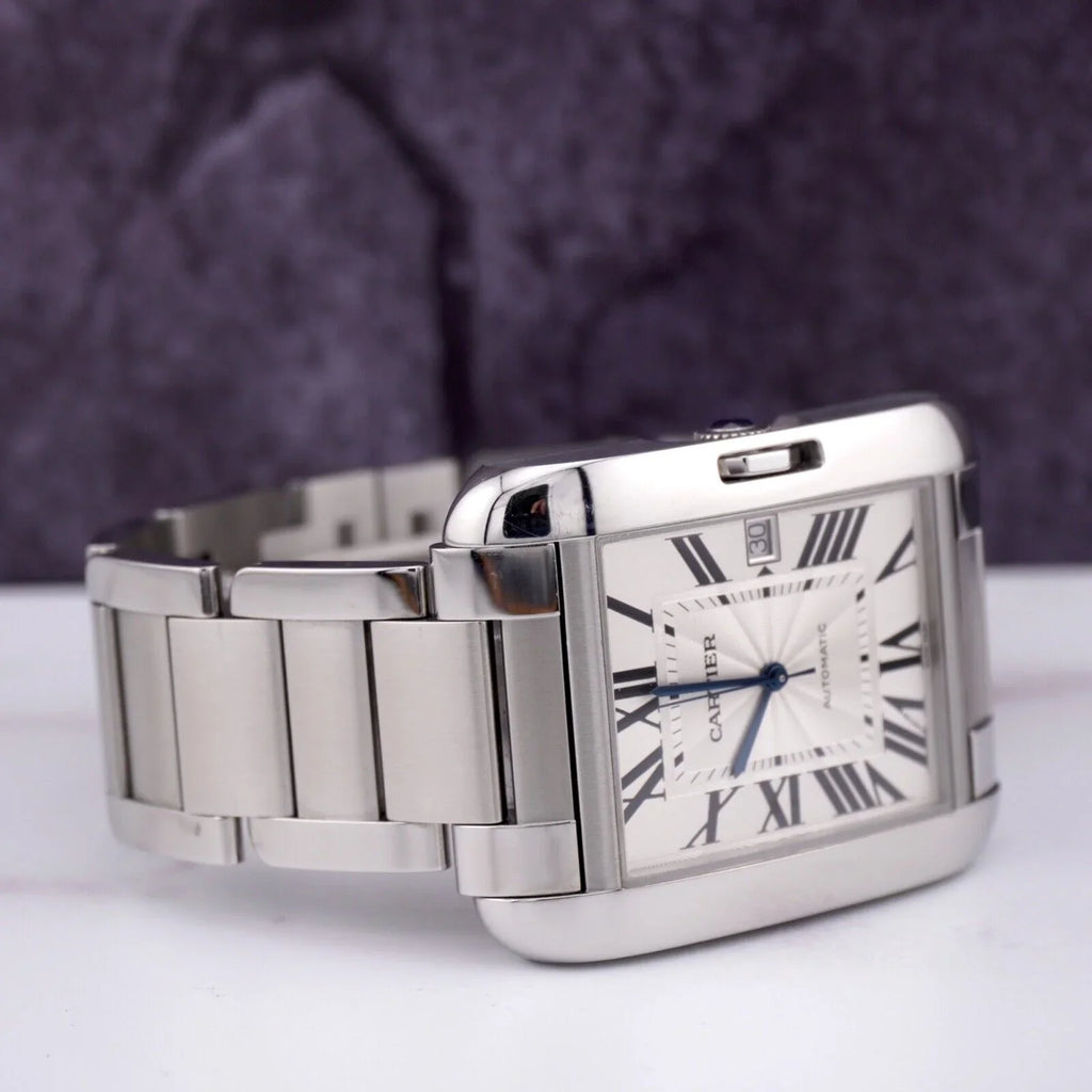 Anglaise Tank Mens 37mm Silver 49mm Cartier Watch by Steel Stainless 3507 Dial