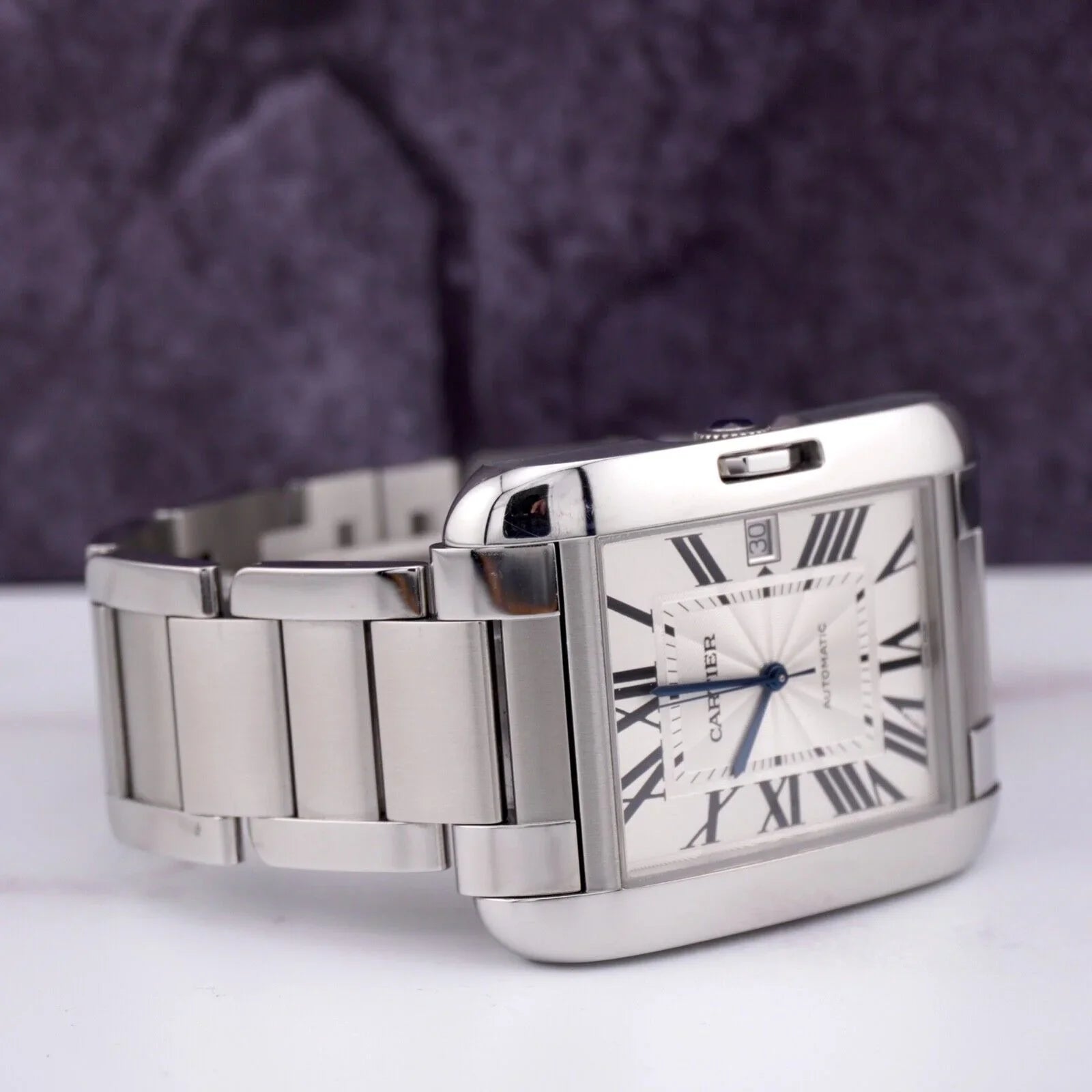 Anglaise Tank Mens 37mm Silver 49mm Cartier Watch by Steel Stainless 3507 Dial