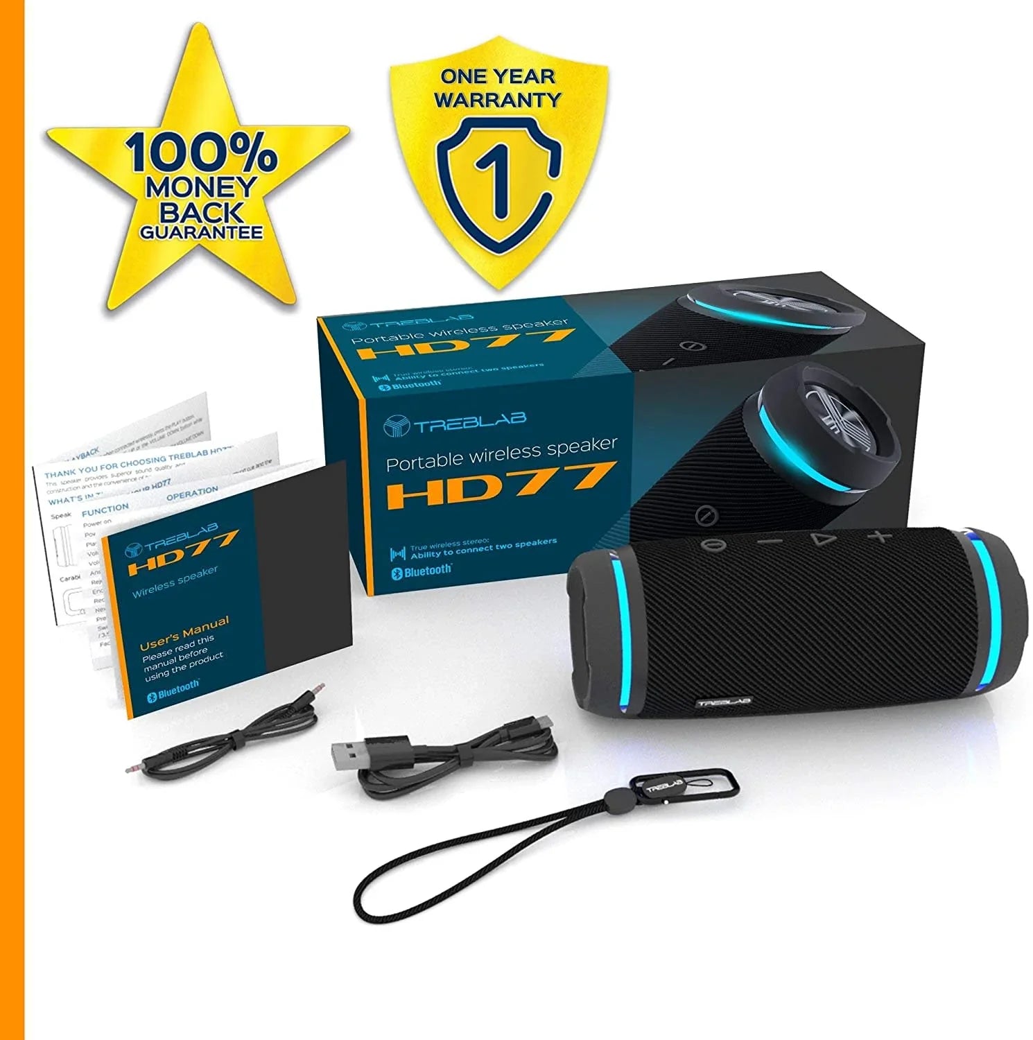 Black Speaker, Rugged Wireless TREBLAB HD77