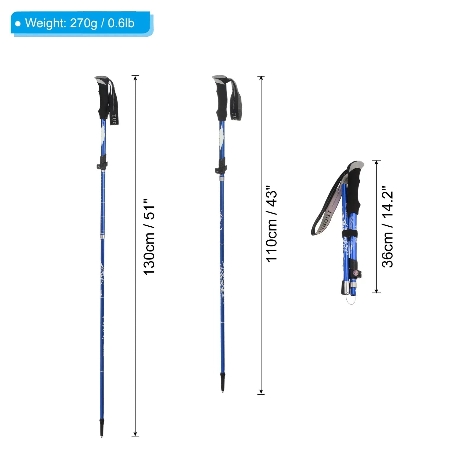 Aluminum Blue Dark Hiking Pole Alloy, Uxcell Inch Trekking Collapsible Poles, 51