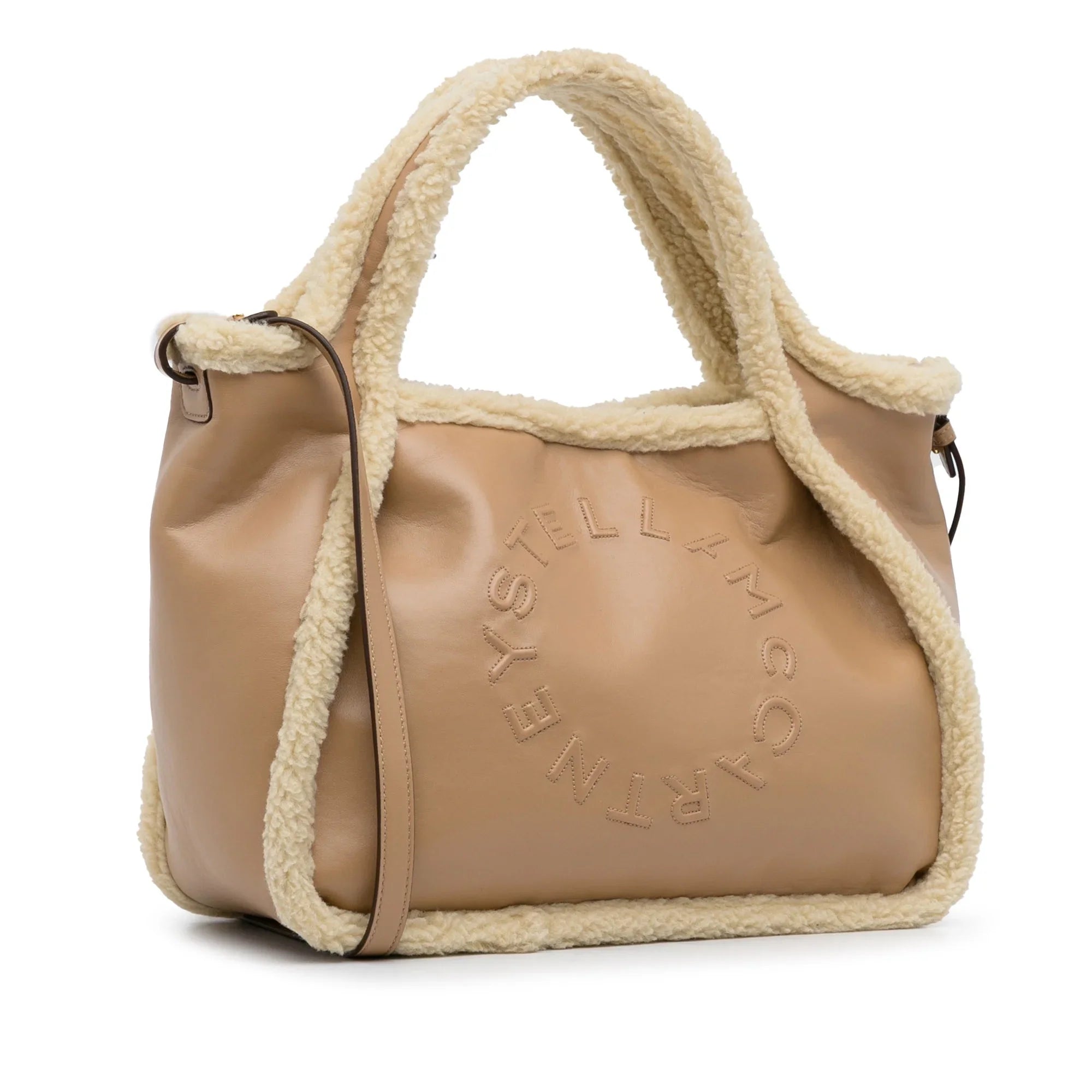 Shearling Pre-Owned Stella (Good) Authenticated Fiber McCartney Unisex Satchel Fabric Brown Stella Trimmed Logo Chemical